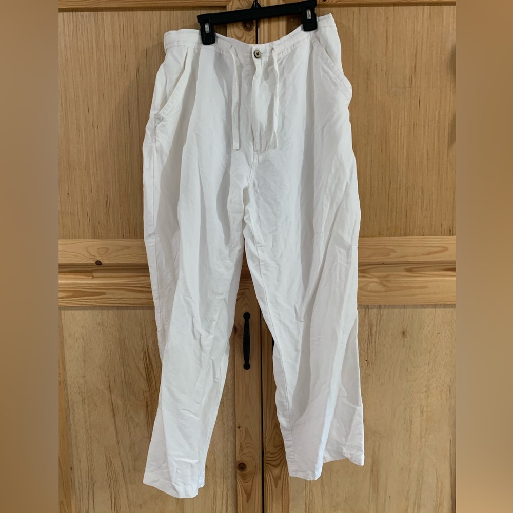 Cubavera White Linen Blend Lightweight Drawstring Beachy Pants Sz Lg 36/38